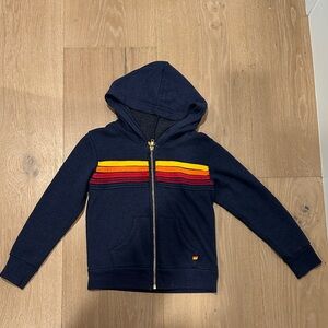 Navy Kids Hoodie with Rainbow Stripes